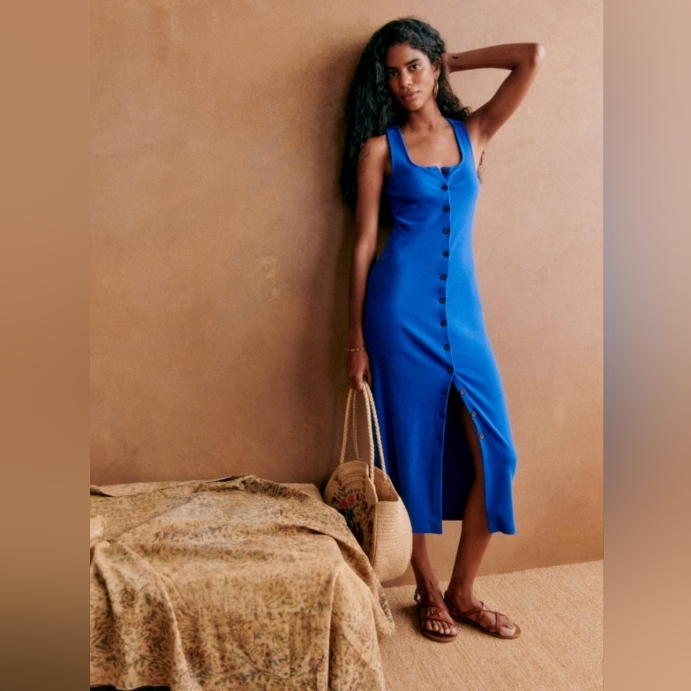 Sezane Royal Blue Button Midi Dress